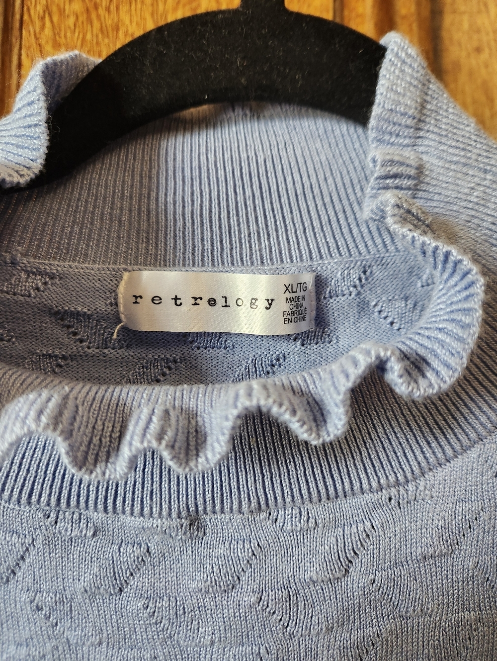 Light Blue Textured Ruffle Neck Sweater - Picture 3 of 3